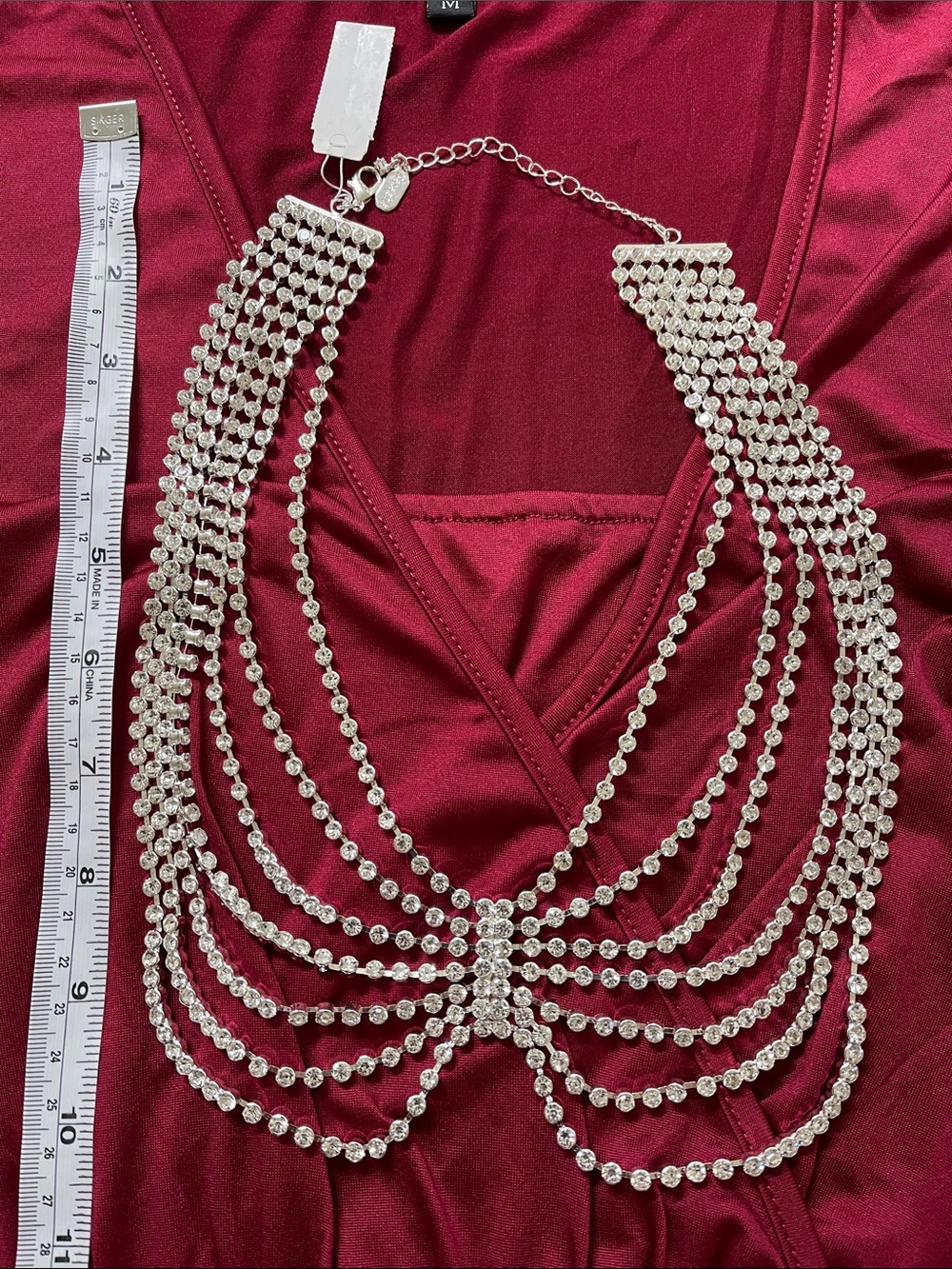 Natasha Couture Silver Crystal Multi-Layer Statement Necklace - Picture 4 of 6